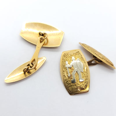 ANTIQUE TWO TONE CUFFLINKS 18K YELLOW WHITE GOLD