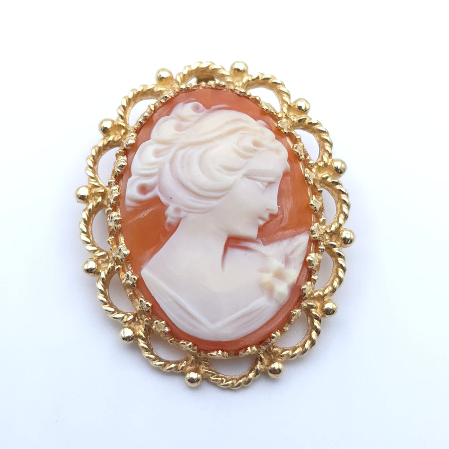 ANTIQUE CAMEO 14K YELLOW GOLD LADYS  PIN BROOCH PENDENT