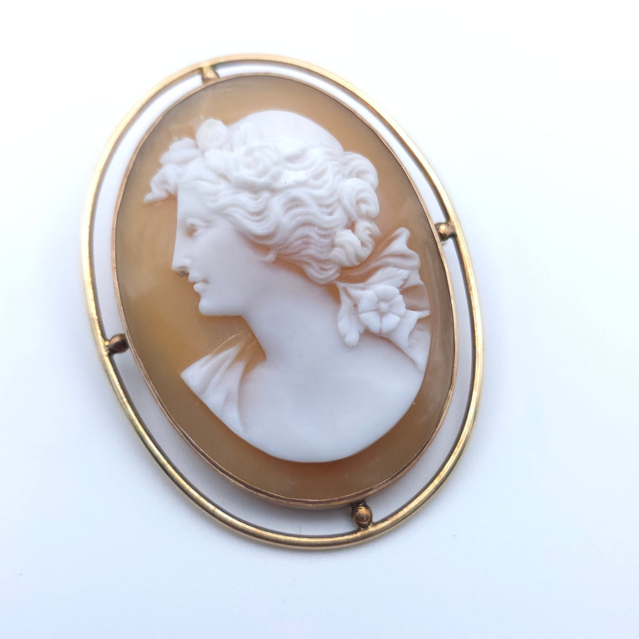 ANTIQUE CAMEO 14K YELLOW GOLD LADYS PIN BROOCH