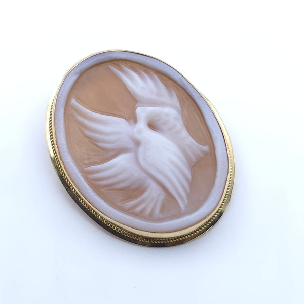 決算SALEで更にお安く❣️美品❣️Liverino Cameo 女性肖像 ブローチ ANTIQUE LOVE BIRD CAMEO 14K YELLOW GOLD LADYS PIN BROOCH PENDENT