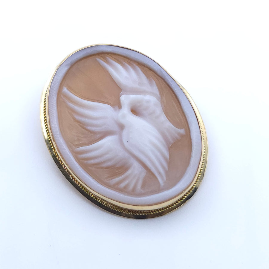 ANTIQUE LOVE BIRD CAMEO 14K YELLOW GOLD LADYS  PIN BROOCH PENDENT