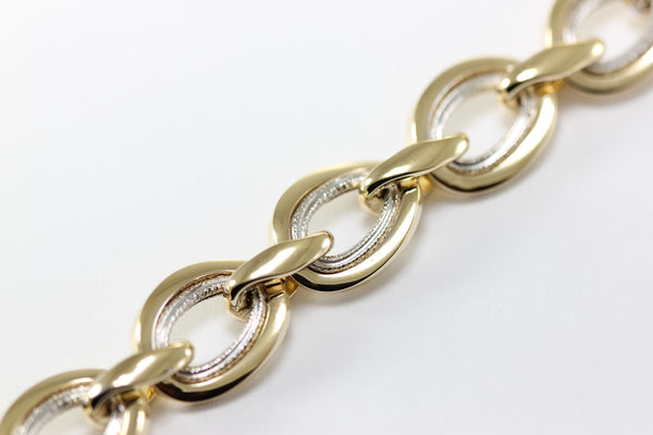 ABC 14K YELLOW & WHITE GOLD LADIES SHINY OVEL LINK BRACELET