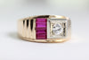 ANTIQUE DIAMOND & RUBY MENS RING SET IN 14k YELLOW GOLD