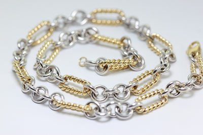 WHITE & YELLOW GOLD 14K FINE FANCY OPEN LINK NECKLACE CHAIN LADIES