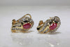 RUBY & DIAMOND EARRING IN 14k YELLOW GOLD SETTING BAGUETTE AND ROUND