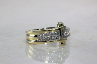 UNISEX 18k TWO TONE GOLD DIAMOND WEDDING BAND INVISIBLE SET PRINCESS CUT