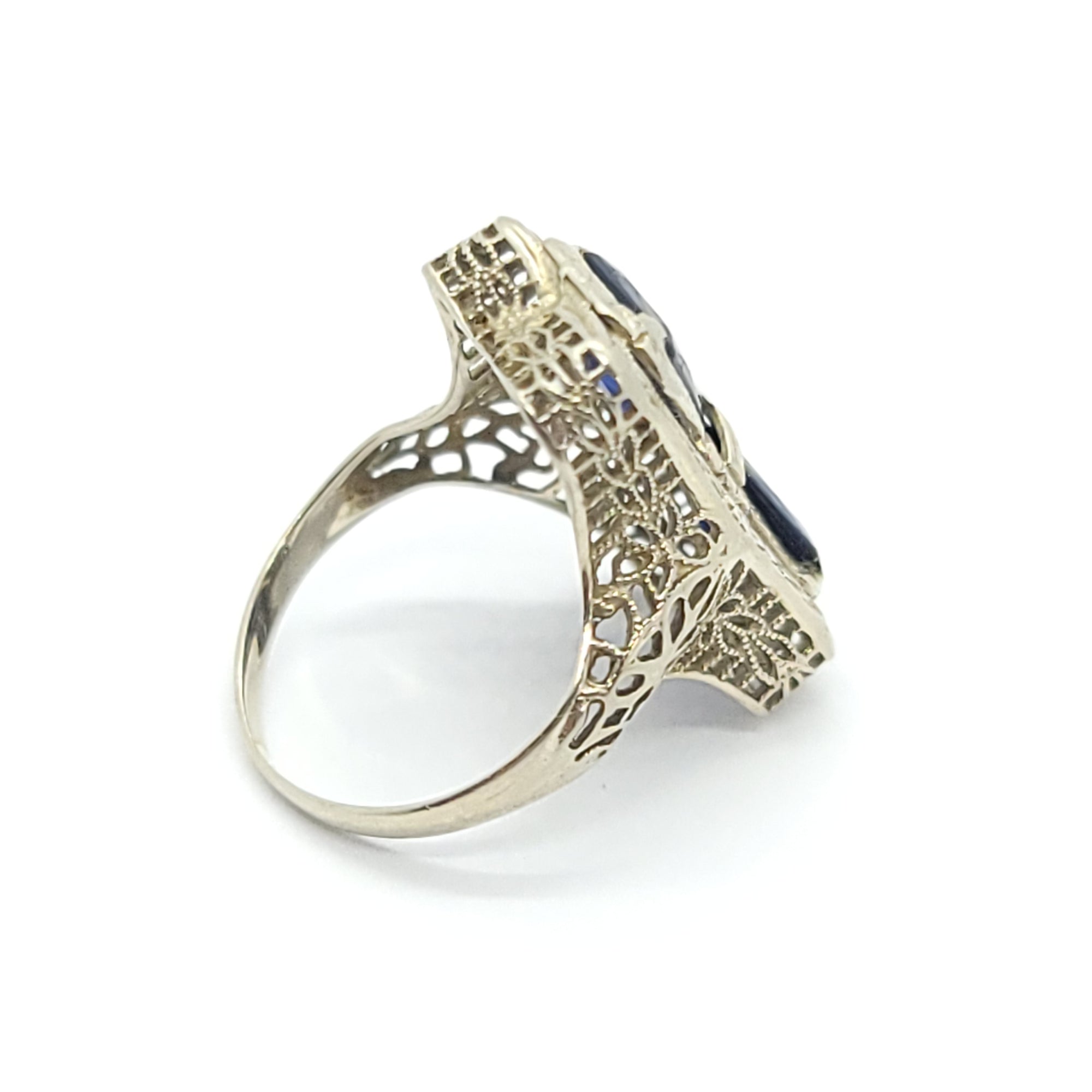 ANTIQUE ART DECO 14K WHITE GOLD SAPPHIRE RING