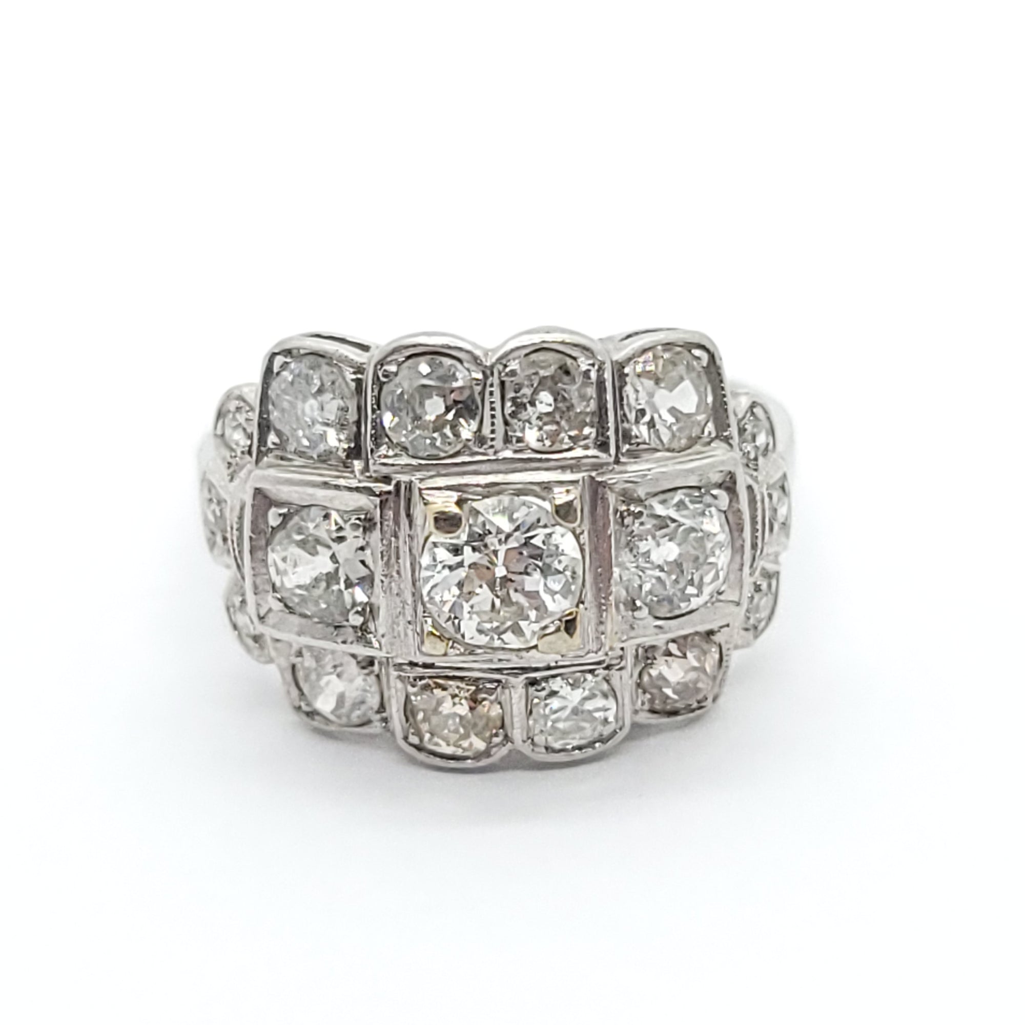 ANTIQUE PLATINUM EUROPEAN CUT DIAMOND CROWN BAND RING