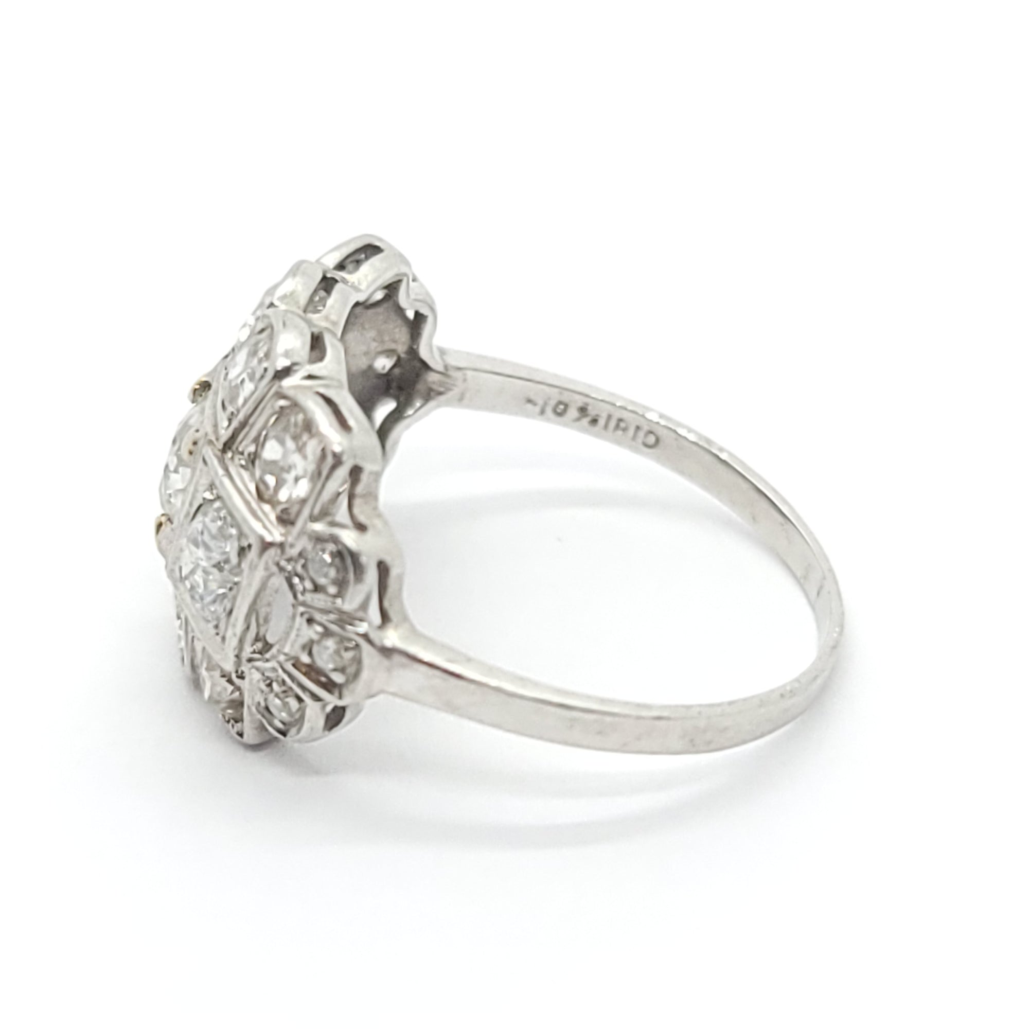 ANTIQUE PLATINUM EUROPEAN CUT DIAMOND CROWN BAND RING