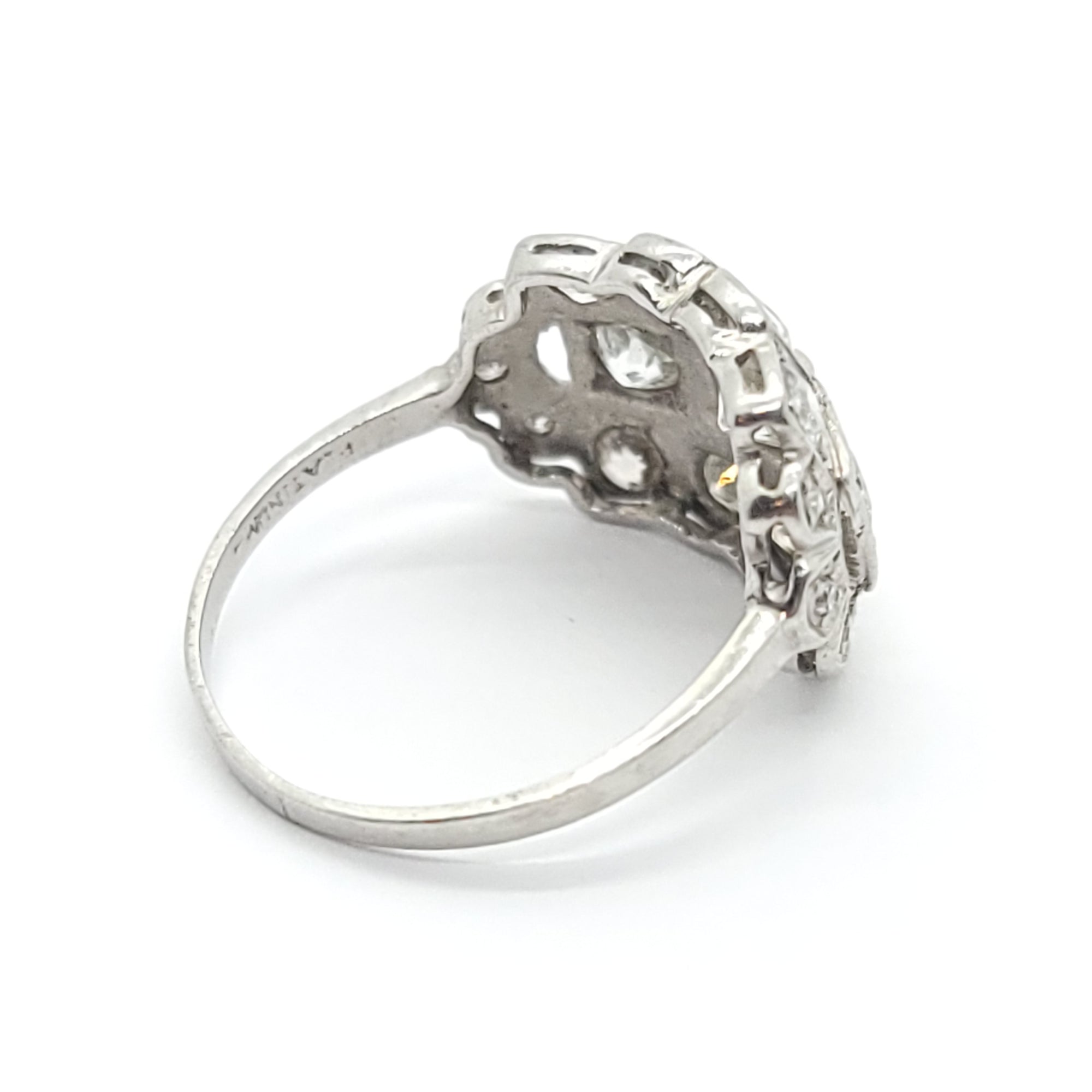 ANTIQUE PLATINUM EUROPEAN CUT DIAMOND CROWN BAND RING