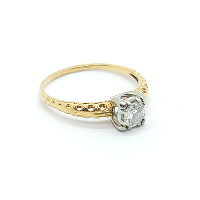 ANTIQUE ENGAGEMENT RING 14k WHITE & YELLOW GOLD SOLITAIRE DIAMOND RING