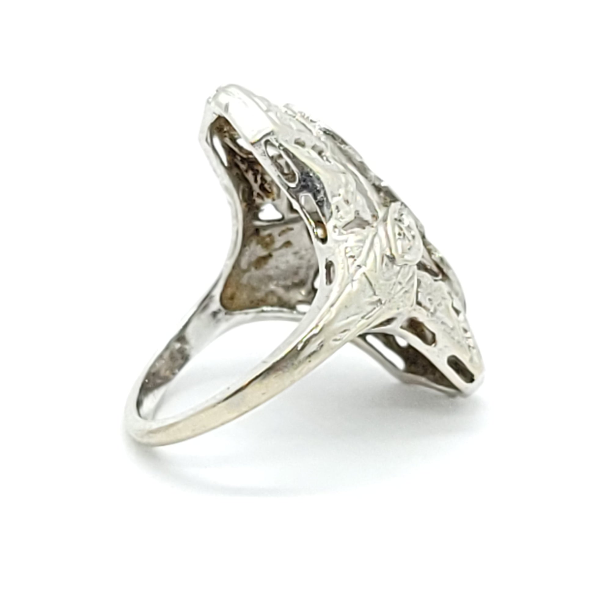 ANTIQUE 14k WHITE GOLD ART DECO FILIGREE DIAMOND COCKTAIL RING