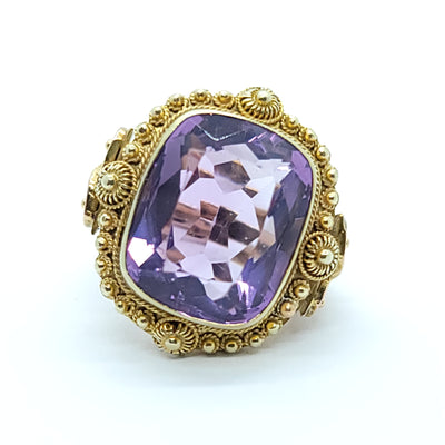 ANTIQUE VICTORION AMETHYST RING 14K YELLOW GOLD LADIES