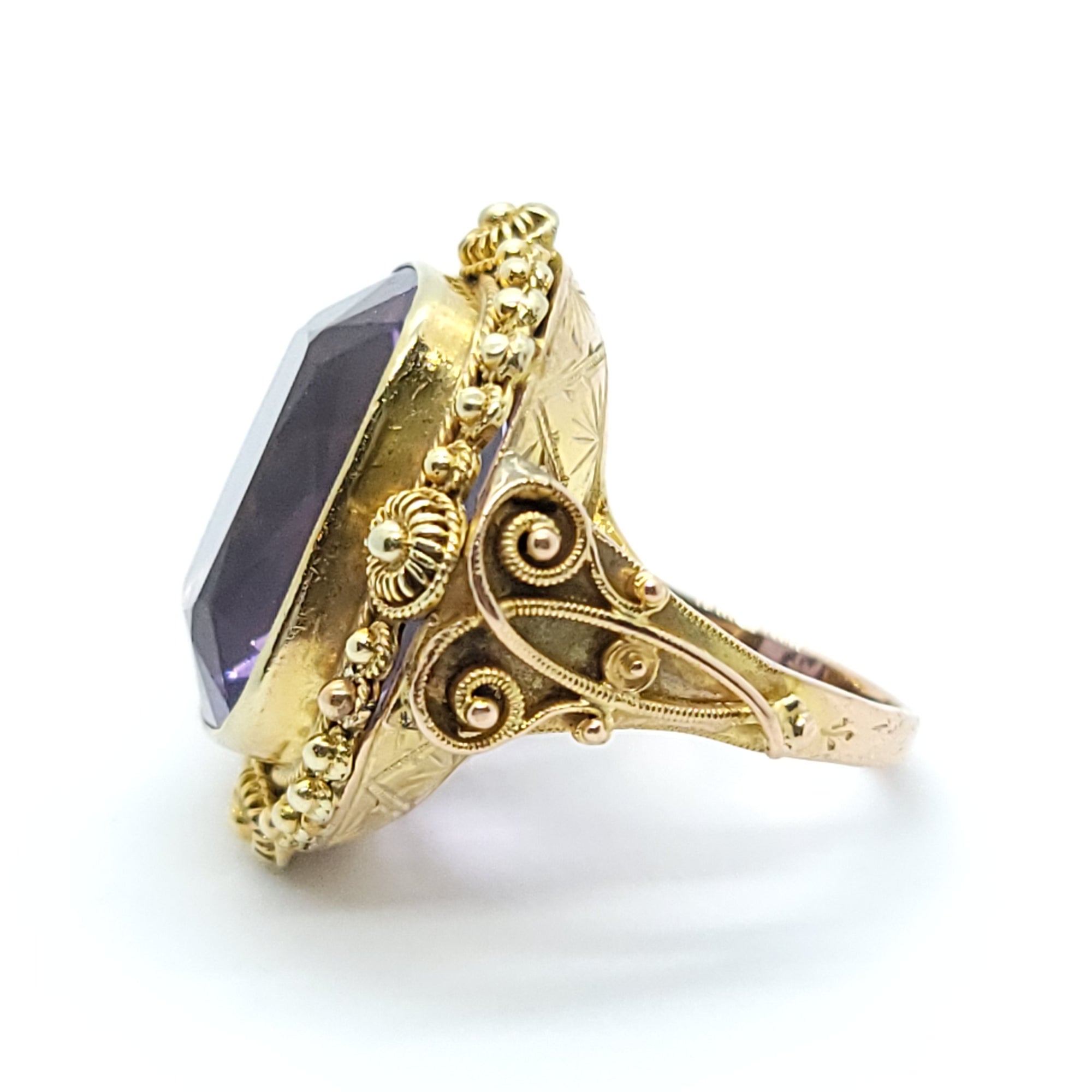 ANTIQUE VICTORION AMETHYST RING 14K YELLOW GOLD LADIES