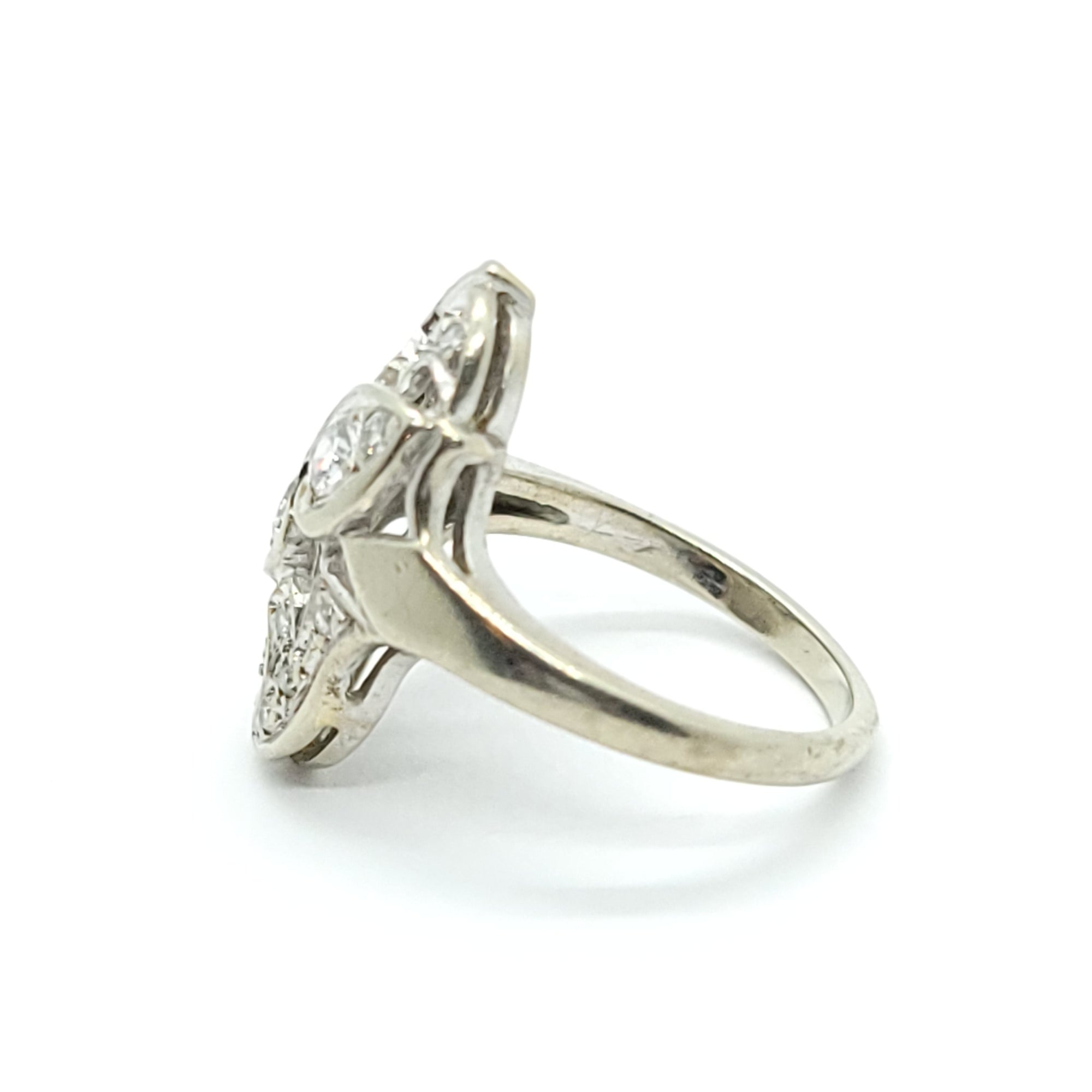ANTIQUE 14k WHITE GOLD DOUBLE HEART COCKTAIL DIAMOND RING