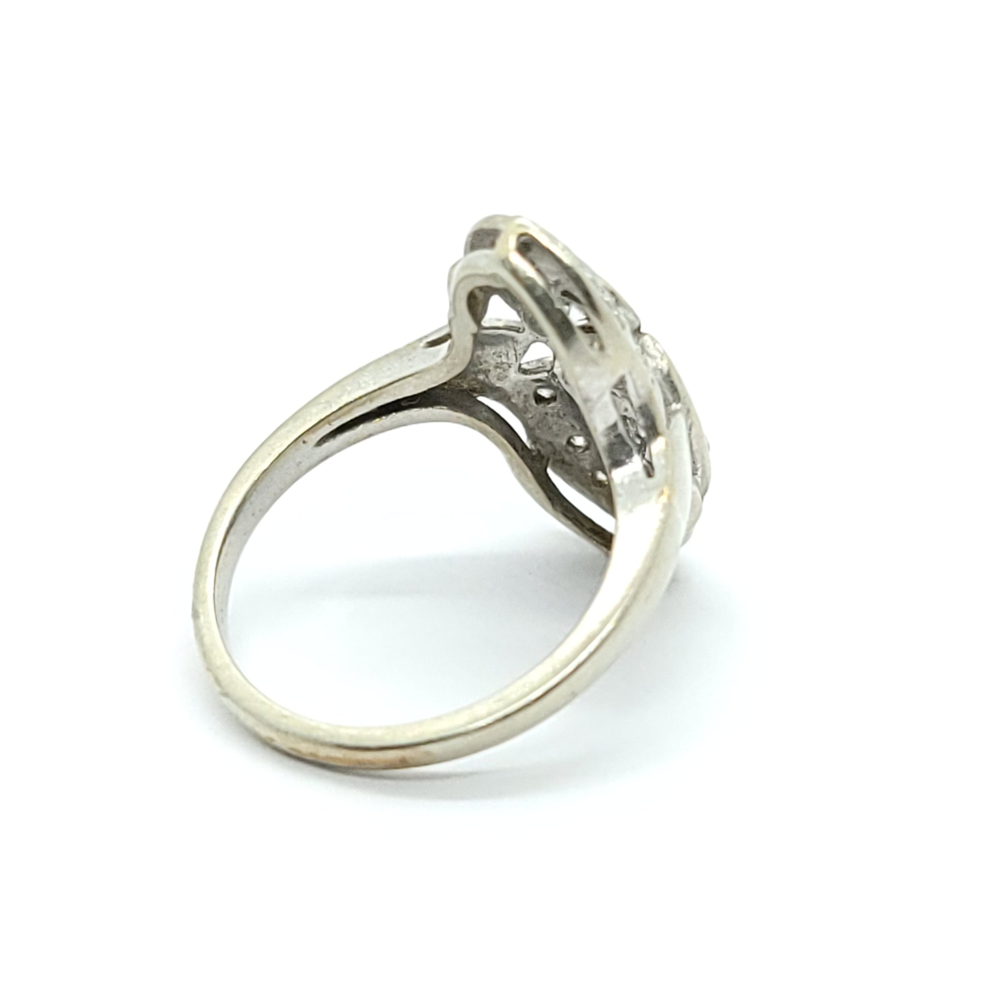 ANTIQUE 14k WHITE GOLD DOUBLE HEART COCKTAIL DIAMOND RING