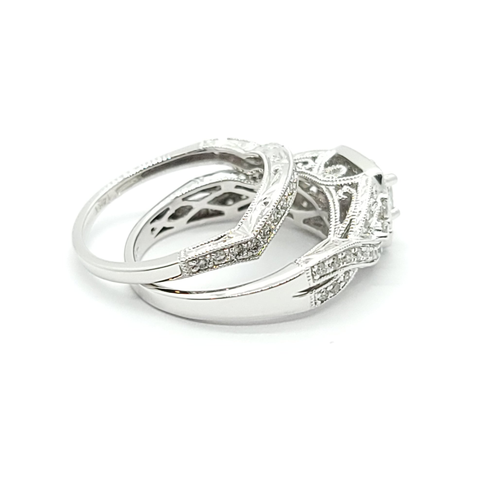 PRINCESS CUT DIAMOND ENGAGEMENT RING SET 14k WHITE GOLD