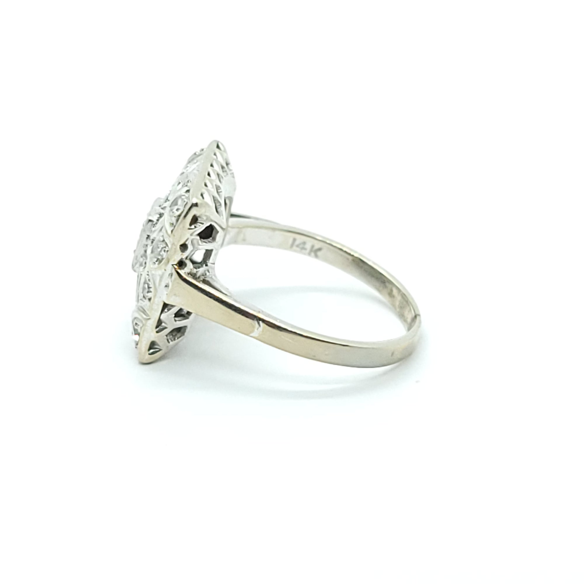ANTIQUE 14k WHITE GOLD ART DECO SQUARE COCKTAIL DIAMOND RING