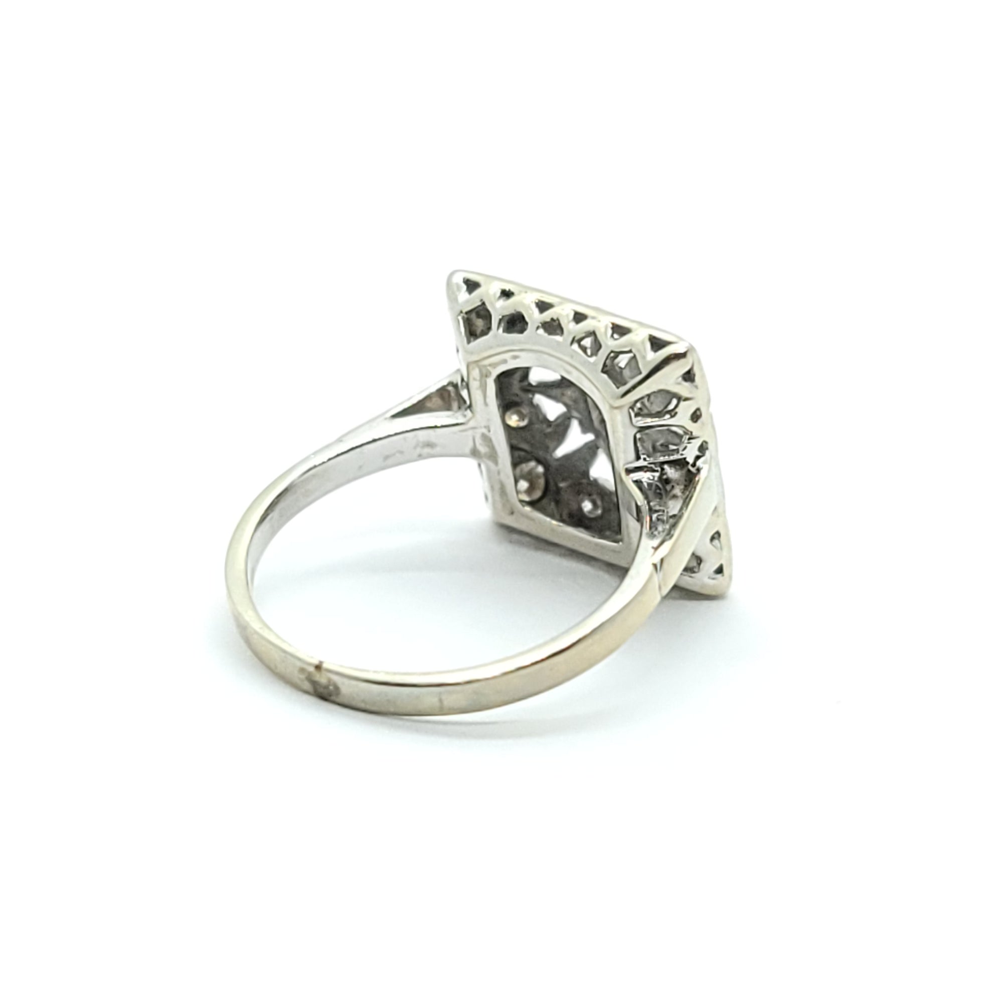 ANTIQUE 14k WHITE GOLD ART DECO SQUARE COCKTAIL DIAMOND RING