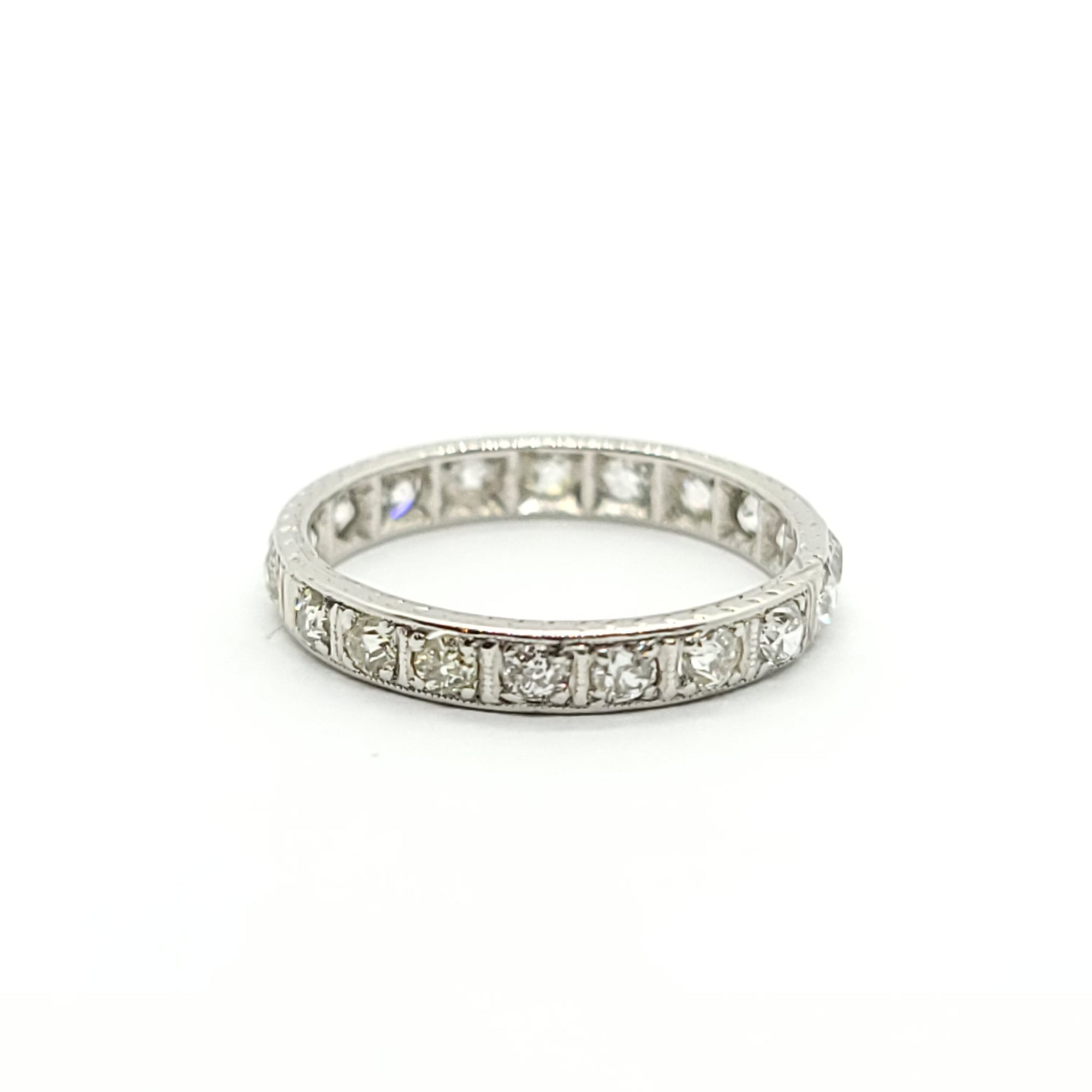 ANTIQUE ETERNITY EUROPEAN CUT DIAMOND WEDDING BAND PLATINUM RING