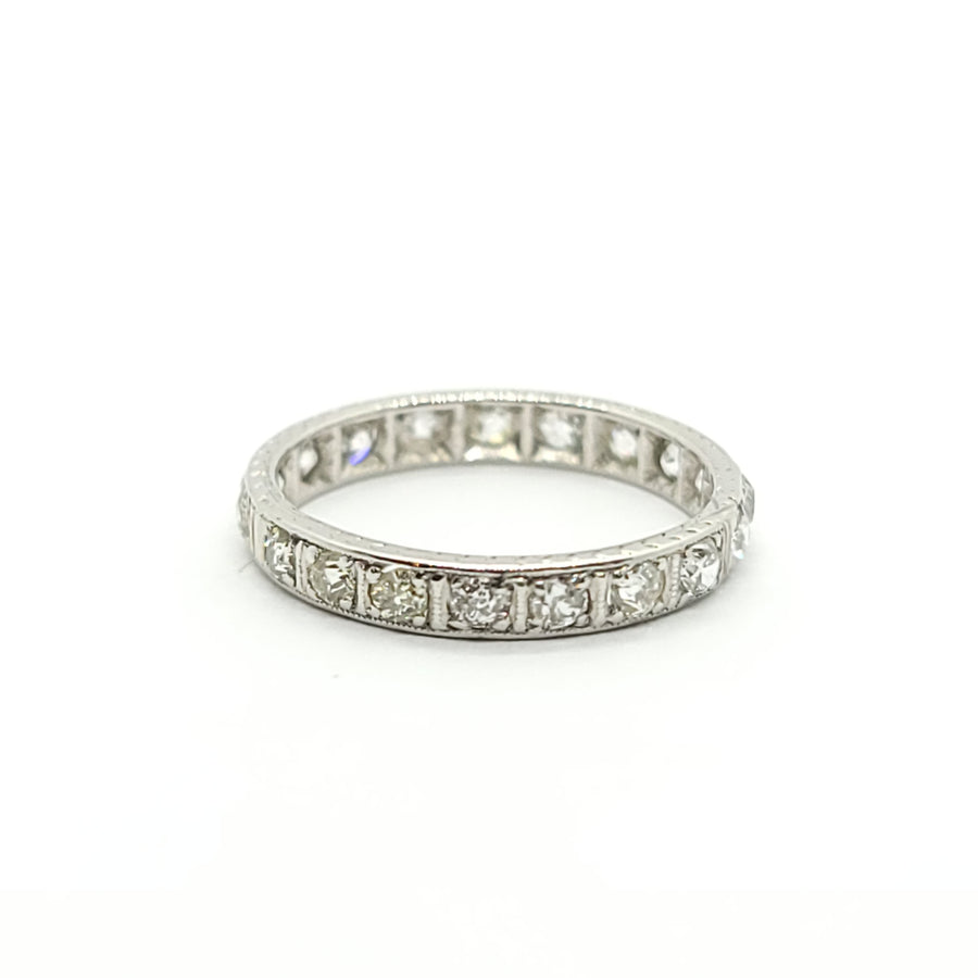 ANTIQUE ETERNITY EUROPEAN CUT DIAMOND WEDDING BAND PLATINUM RING
