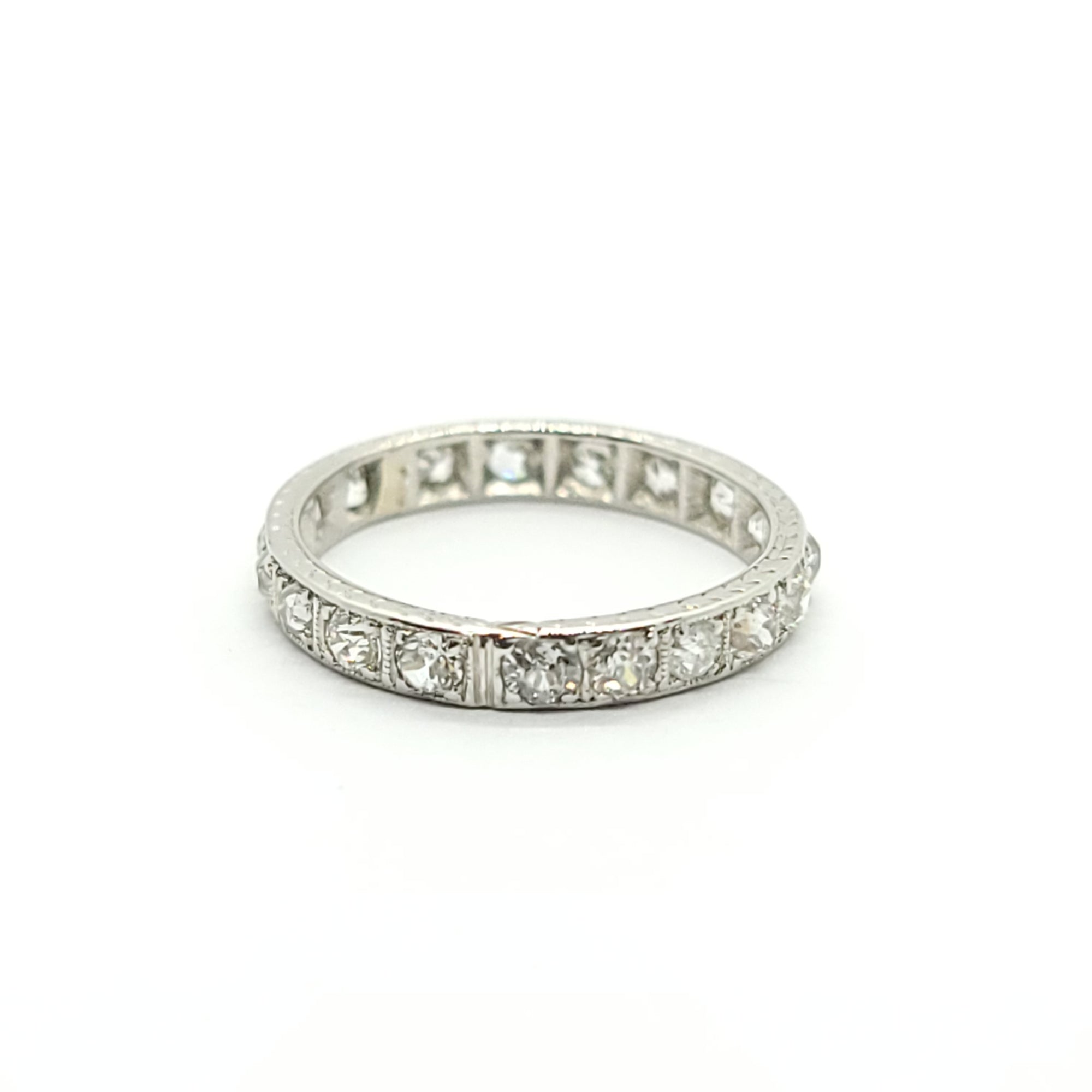 ANTIQUE ETERNITY EUROPEAN CUT DIAMOND WEDDING BAND PLATINUM RING