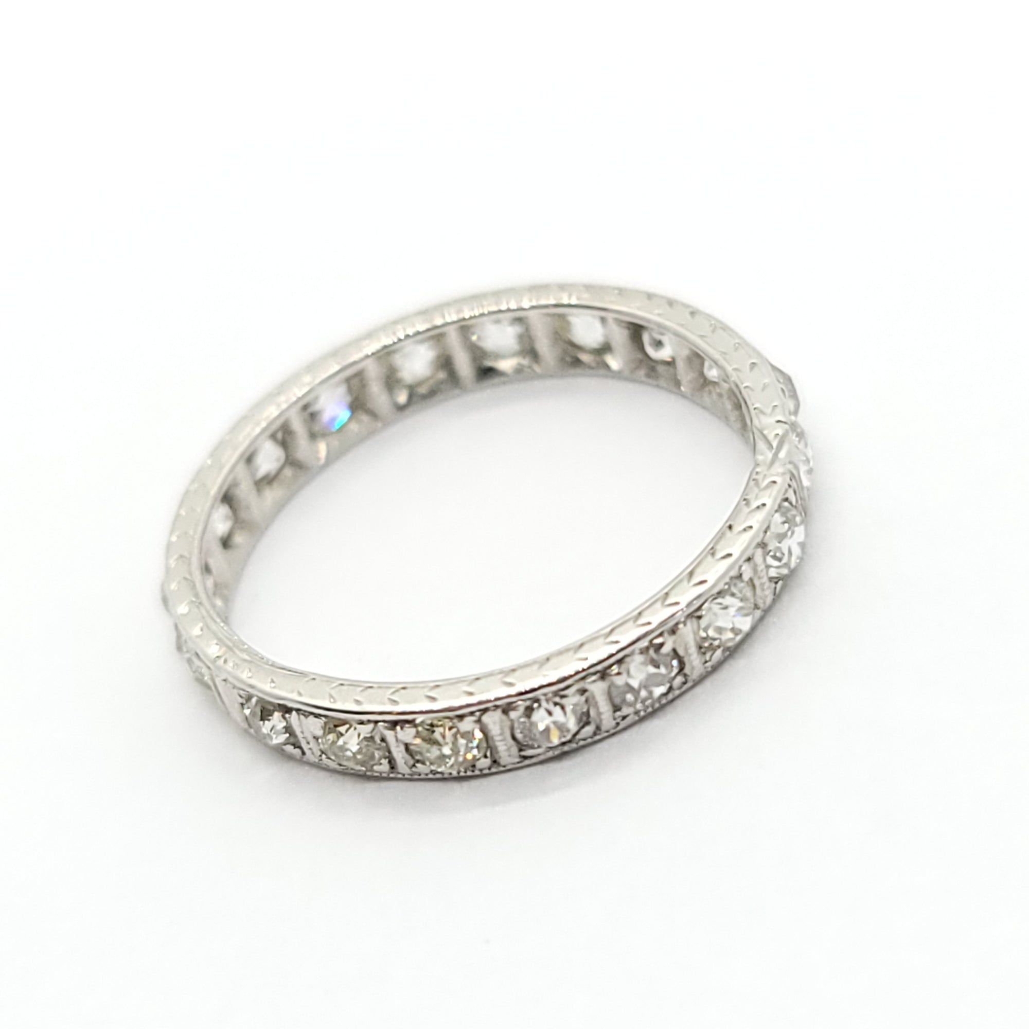 ANTIQUE ETERNITY EUROPEAN CUT DIAMOND WEDDING BAND PLATINUM RING