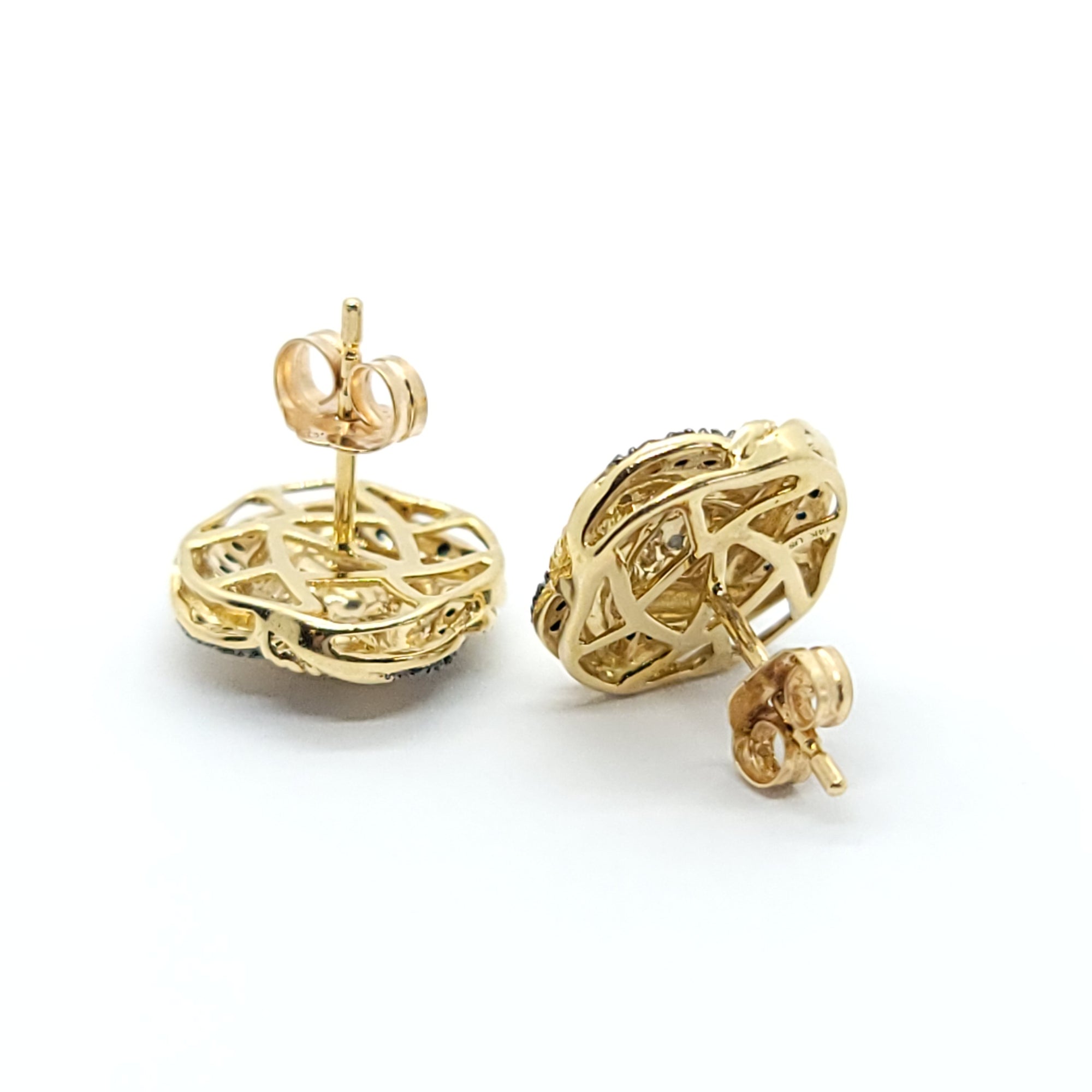 LOVE KNOT EARRINGS BLUE & WHITE DIAMONDS 14k YELLOW GOLD