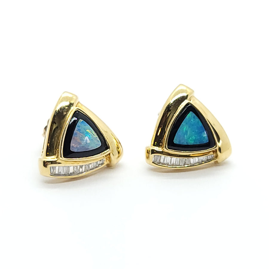 AUSTRALIAN OPAL AND DIAMONDS 14K YELLOW GOLD LADIES EARRINGS