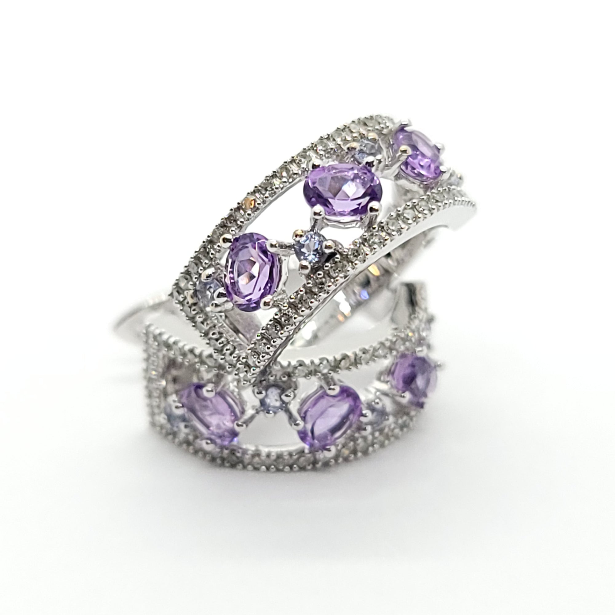 AMETHYST AND DIAMONDS LADIES EARRINGS 14K WHITE & PINK GOLD