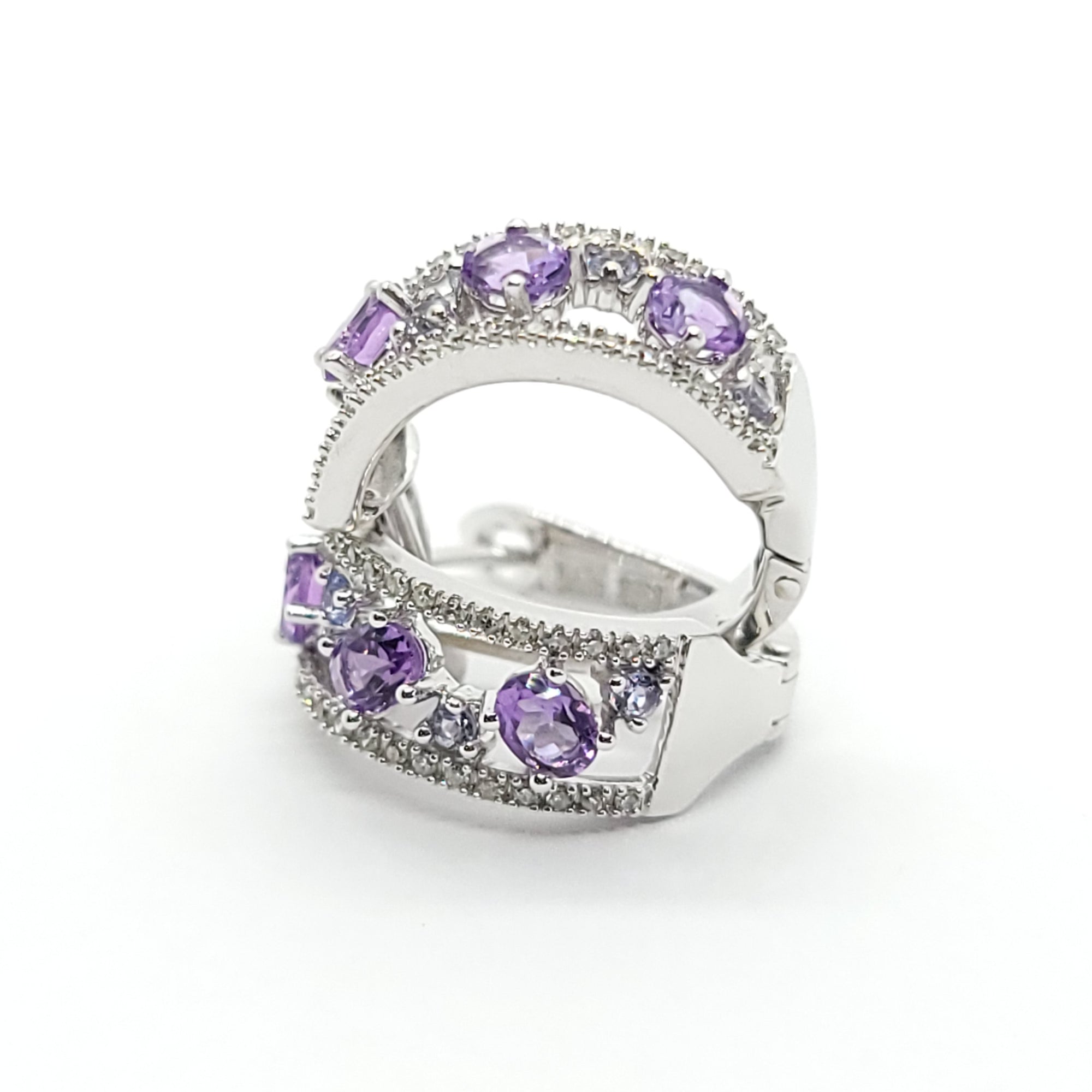 AMETHYST AND DIAMONDS LADIES EARRINGS 14K WHITE & PINK GOLD