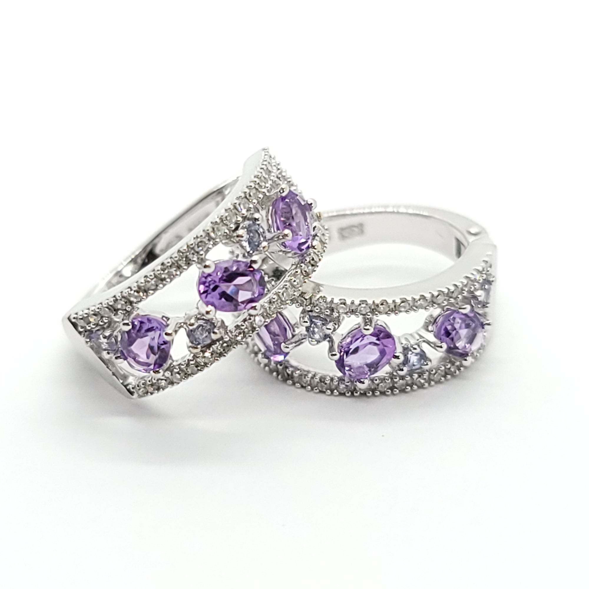 AMETHYST AND DIAMONDS LADIES EARRINGS 14K WHITE & PINK GOLD