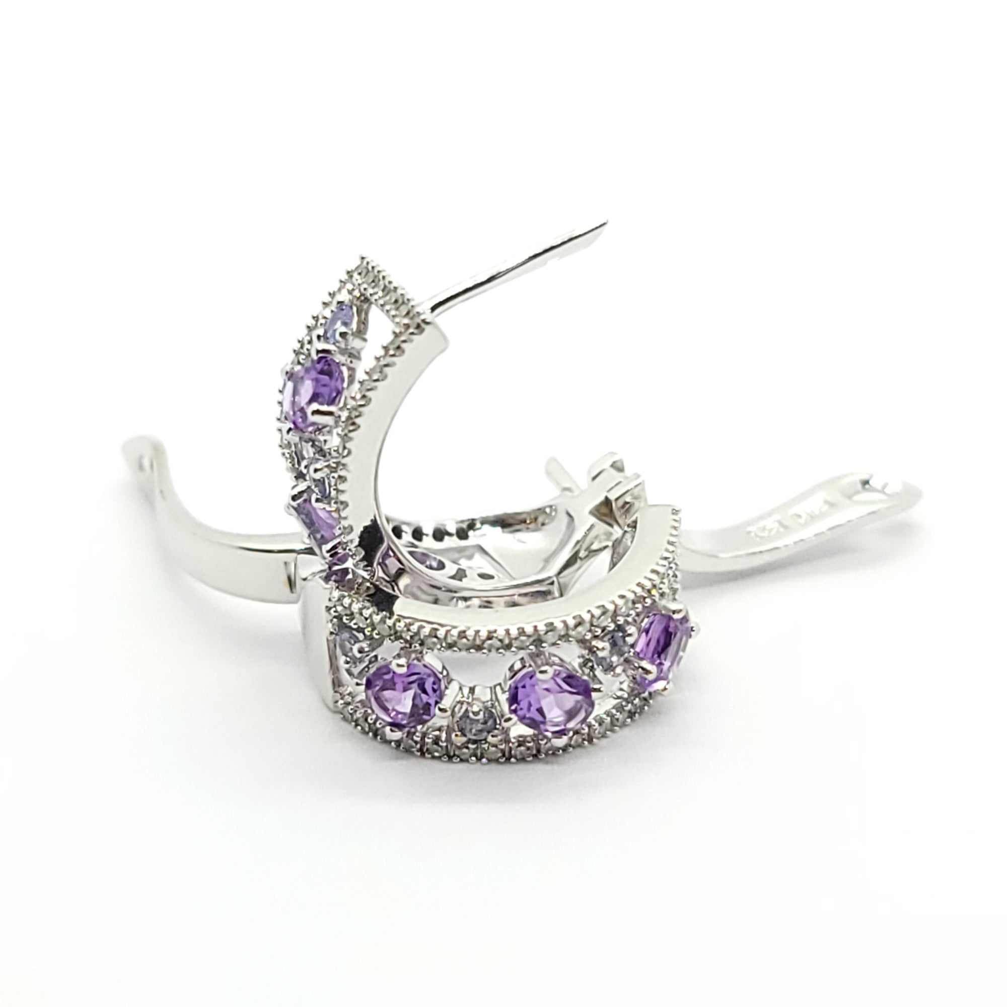 AMETHYST AND DIAMONDS LADIES EARRINGS 14K WHITE & PINK GOLD