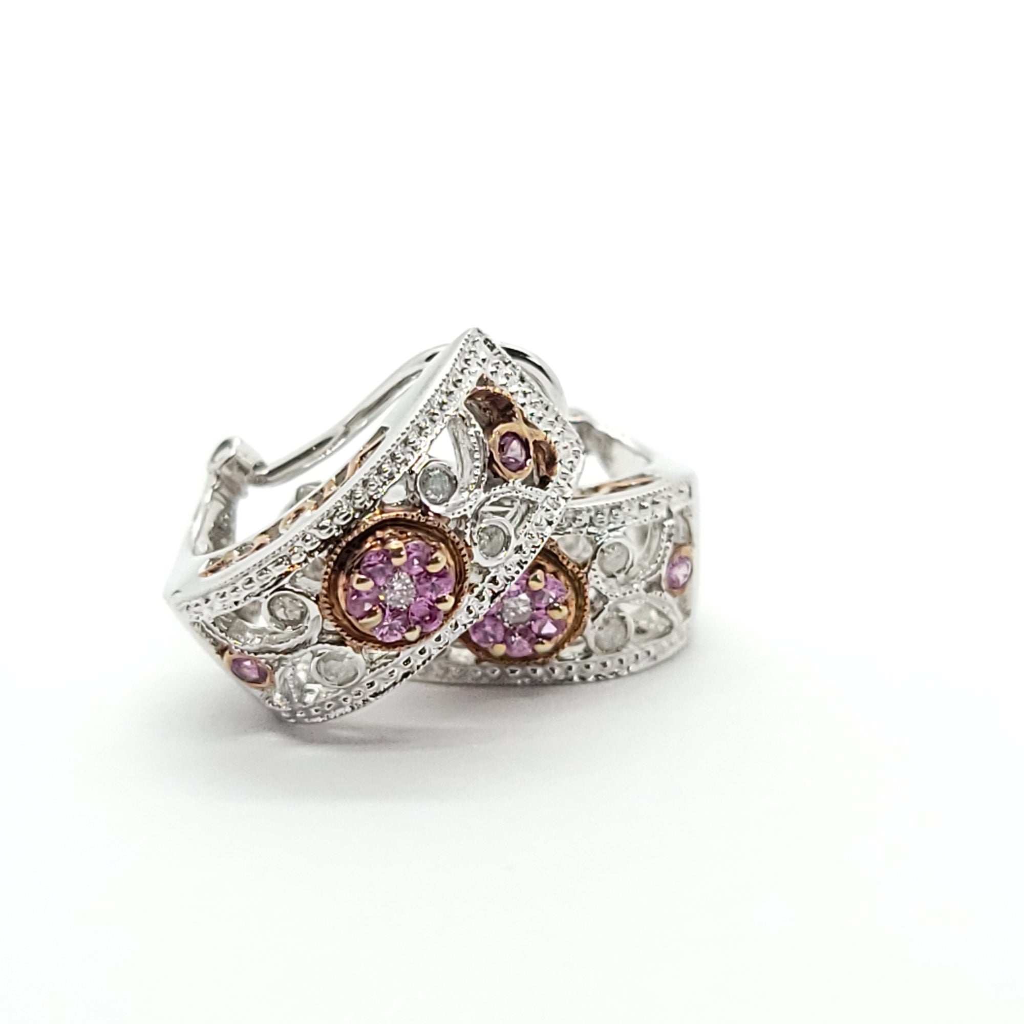 PINK SAPPHIRE  AND DIAMONDS LADIES EARRINGS 14K WHITE & PINK GOLD