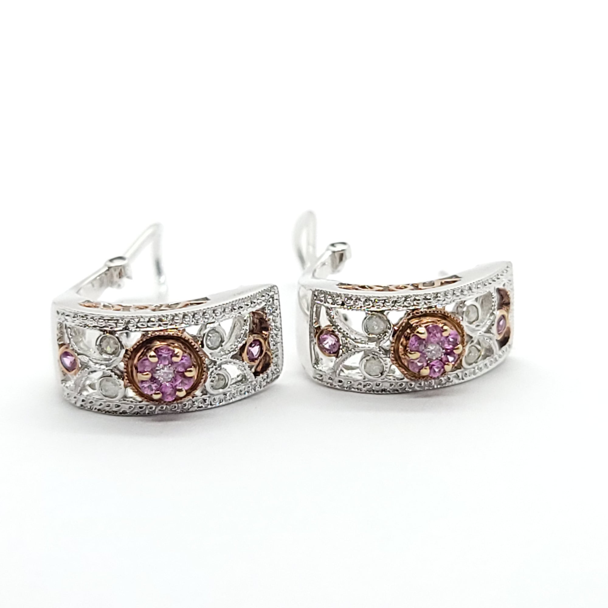 PINK SAPPHIRE  AND DIAMONDS LADIES EARRINGS 14K WHITE & PINK GOLD