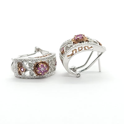 PINK SAPPHIRE  AND DIAMONDS LADIES EARRINGS 14K WHITE & PINK GOLD