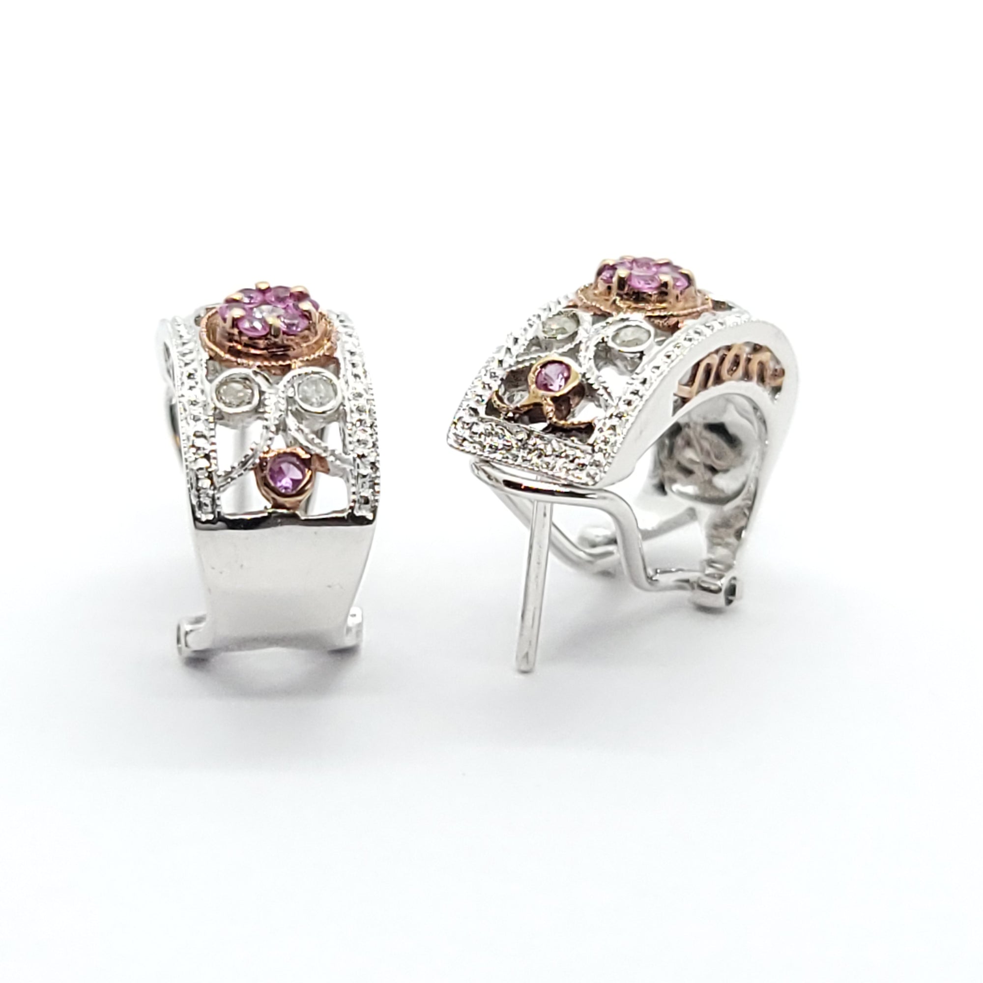 PINK SAPPHIRE  AND DIAMONDS LADIES EARRINGS 14K WHITE & PINK GOLD