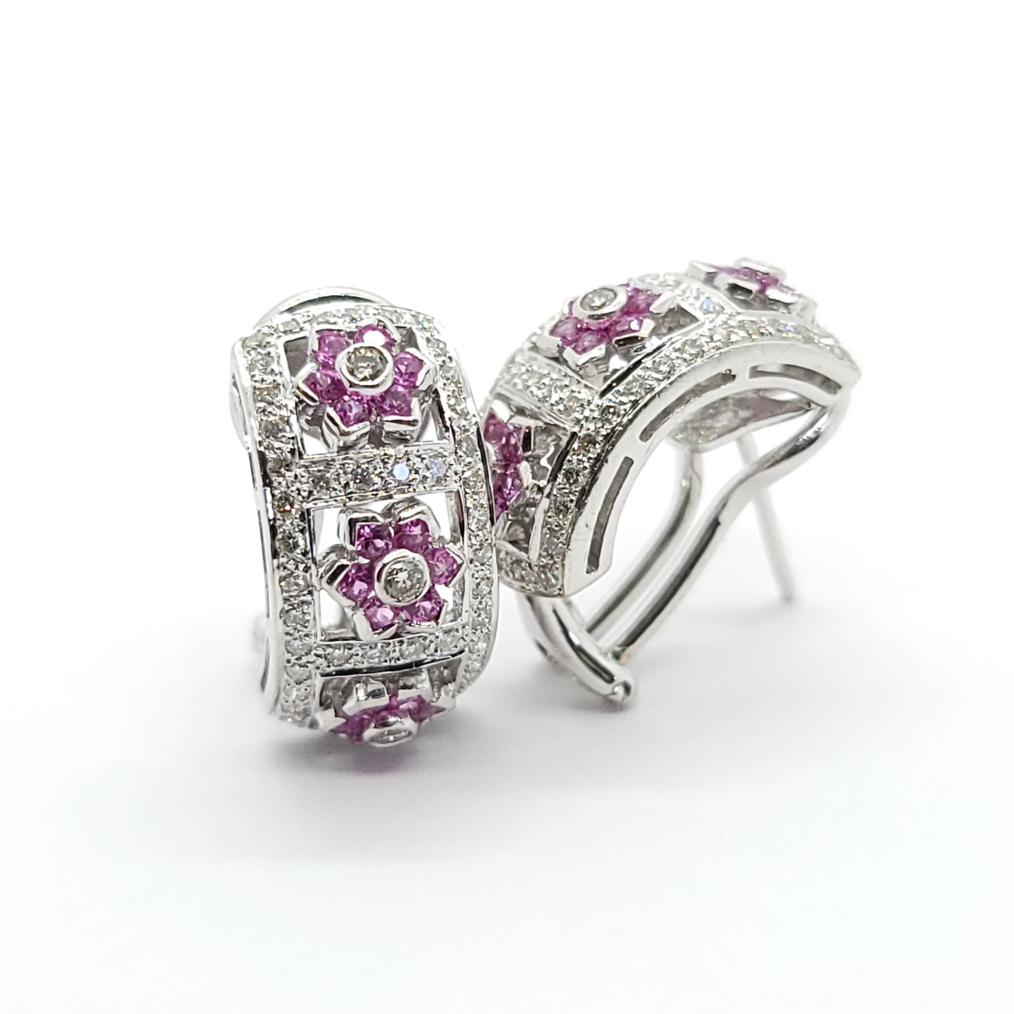 PINK SAPPHIRE  AND DIAMONDS LADIES EARRINGS 18K WHITE GOLD