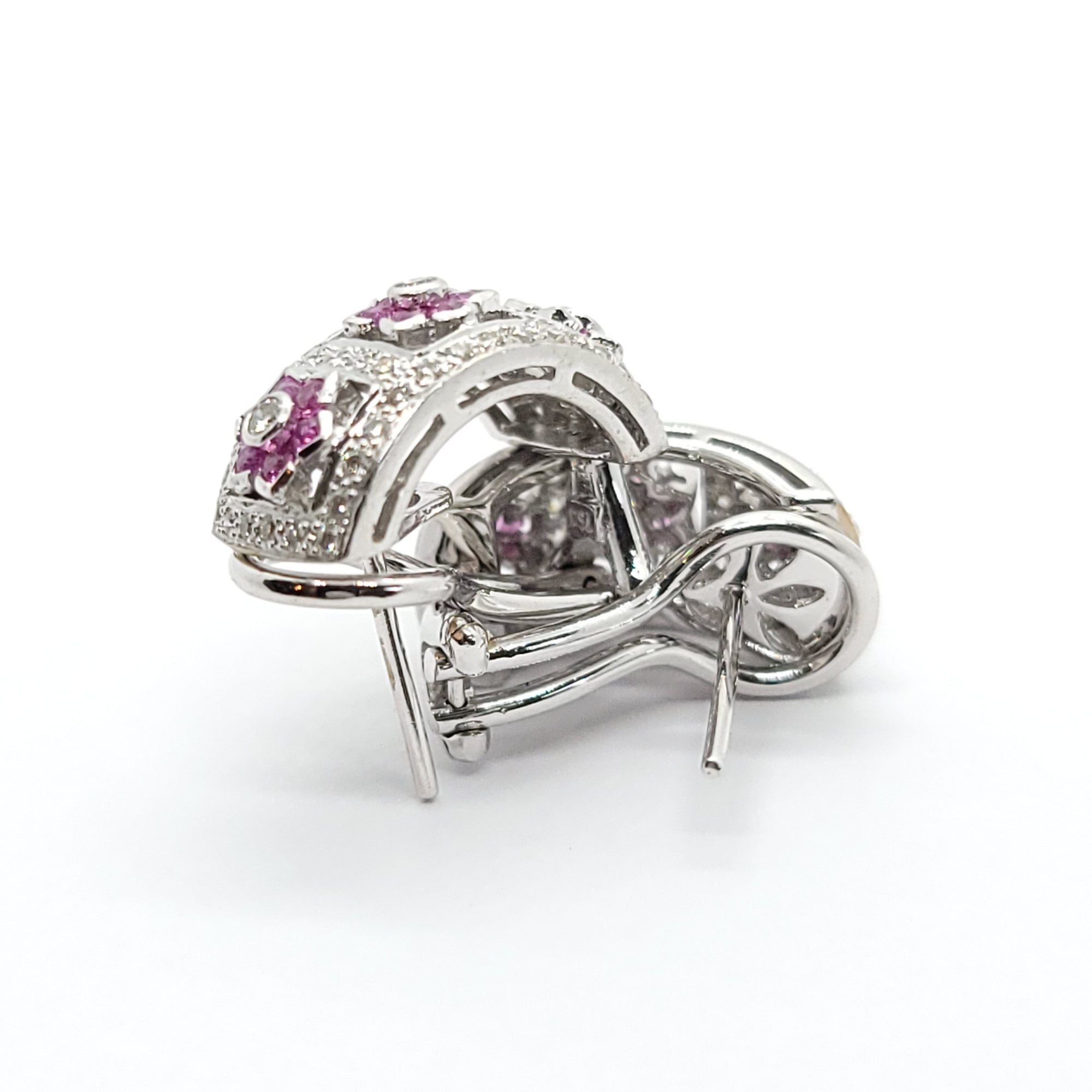 PINK SAPPHIRE  AND DIAMONDS LADIES EARRINGS 18K WHITE GOLD