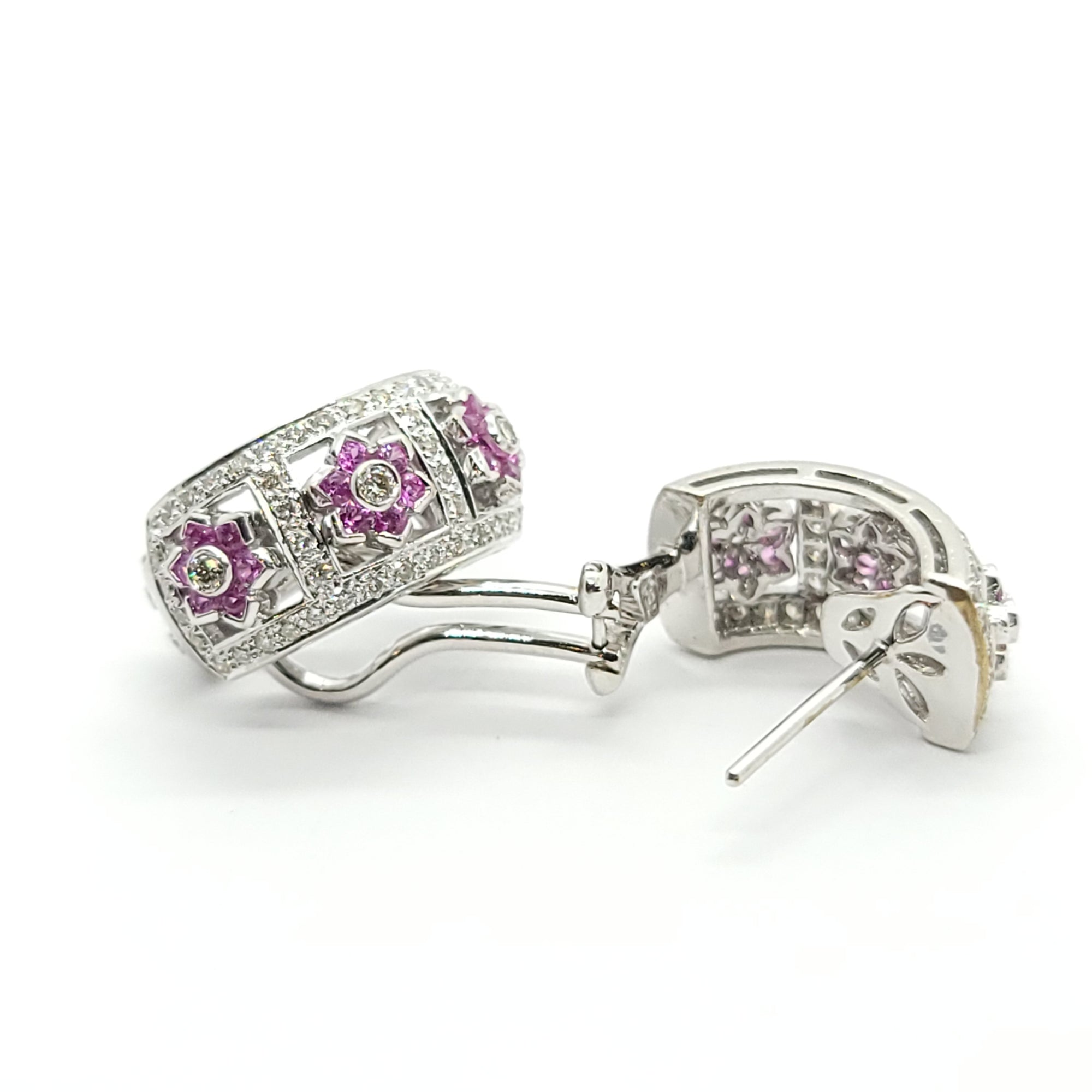 PINK SAPPHIRE  AND DIAMONDS LADIES EARRINGS 18K WHITE GOLD