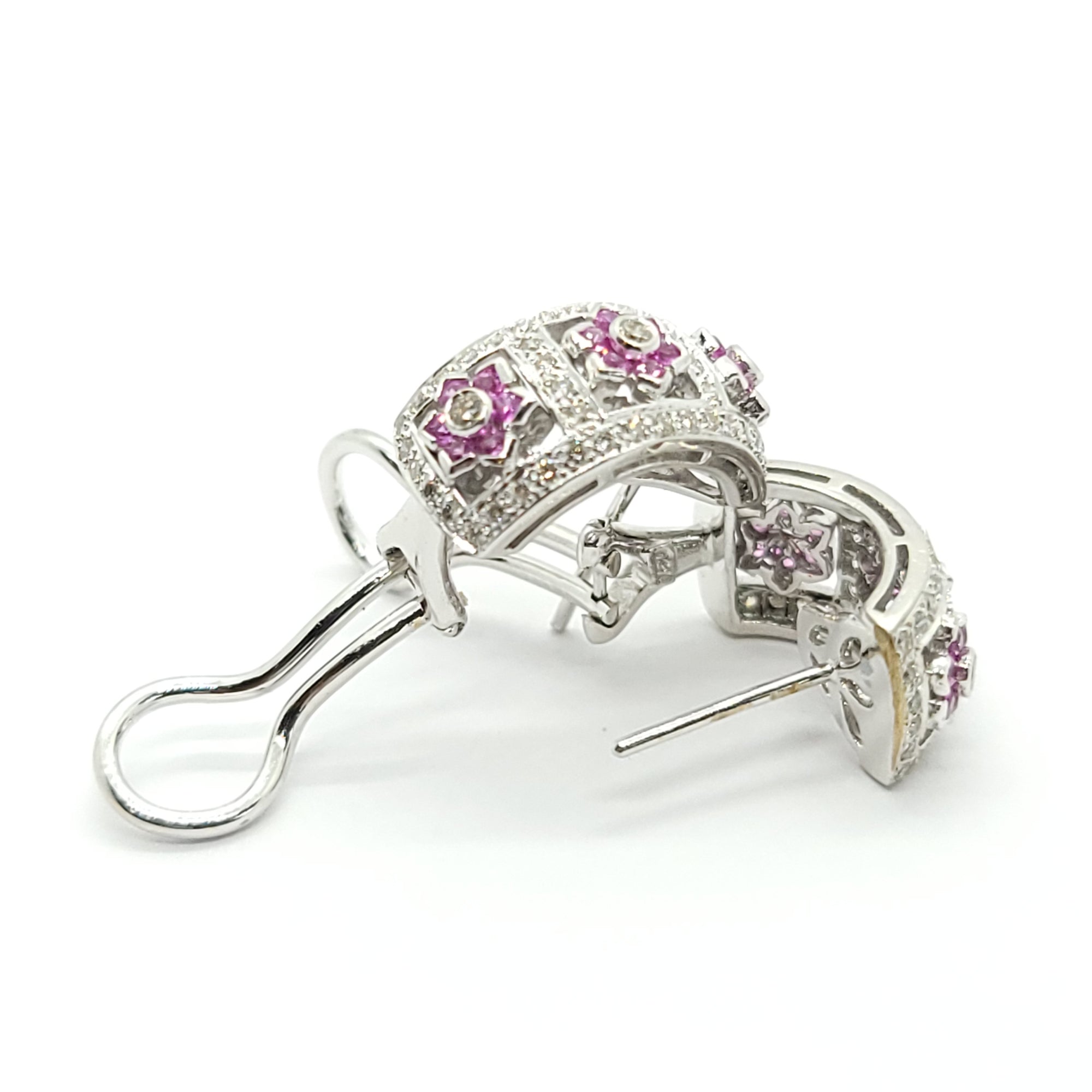 PINK SAPPHIRE  AND DIAMONDS LADIES EARRINGS 18K WHITE GOLD
