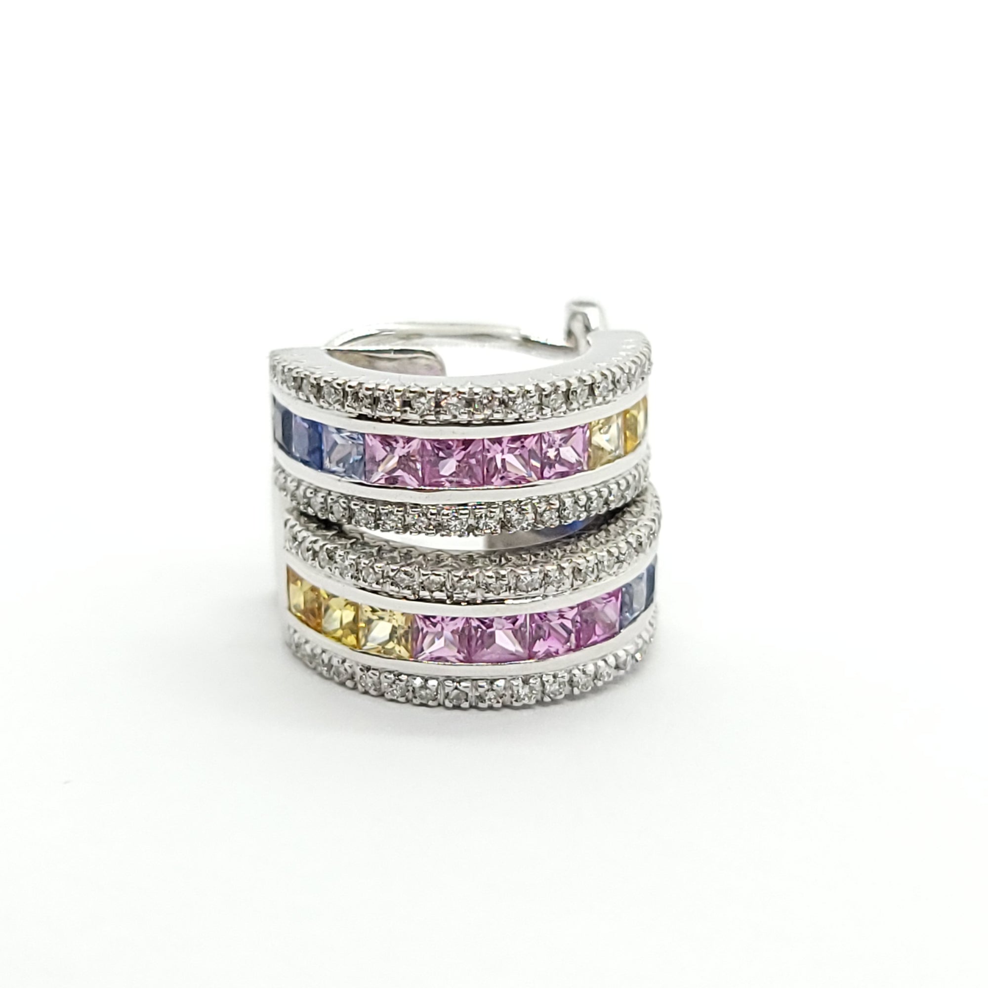 MULTI COLORED SAPPHIRE AND DIAMONDS LADIES EARRINGS 14K WHITE GOLD