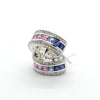 MULTI COLORED SAPPHIRE AND DIAMONDS LADIES EARRINGS 14K WHITE GOLD
