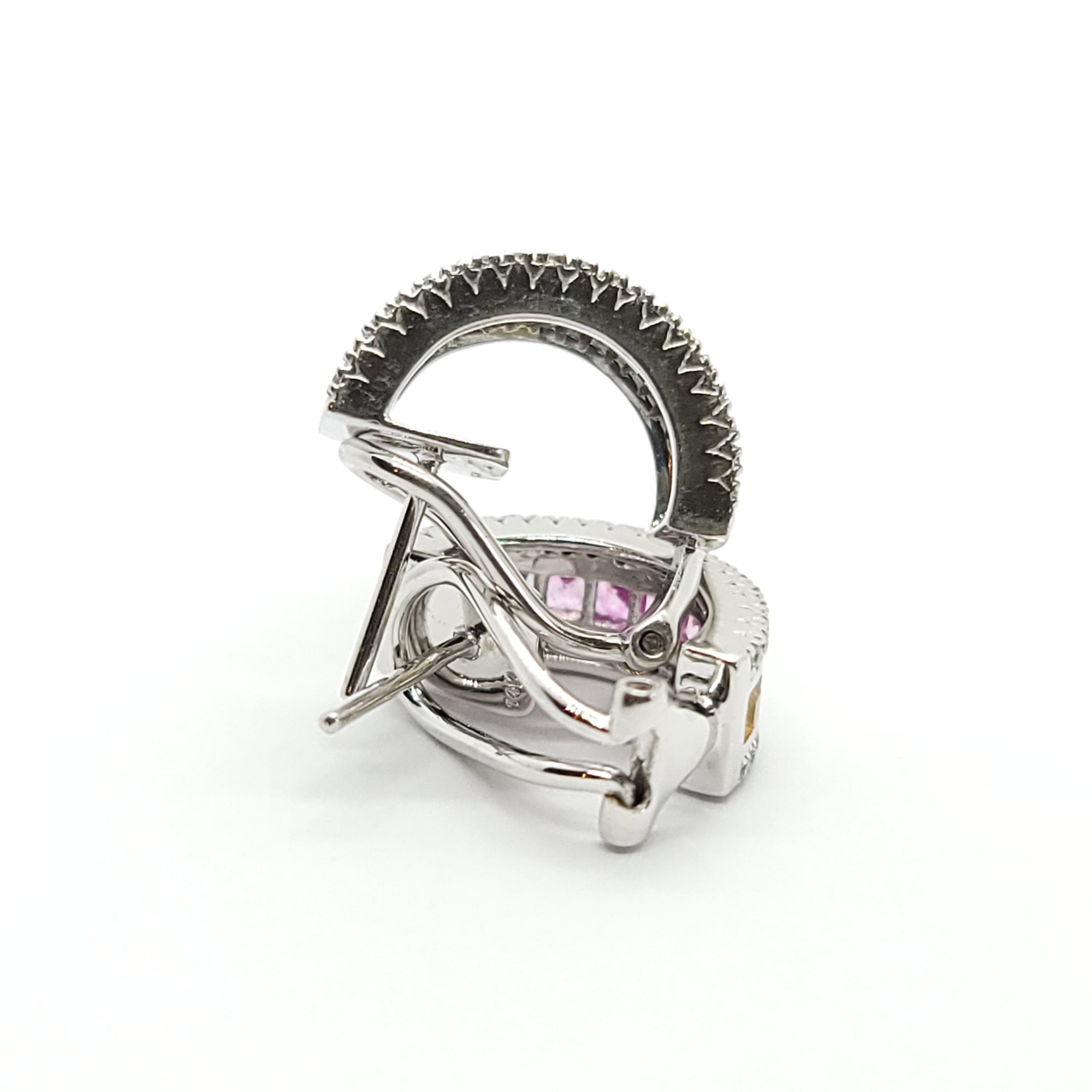 MULTI COLORED SAPPHIRE AND DIAMONDS LADIES EARRINGS 14K WHITE GOLD