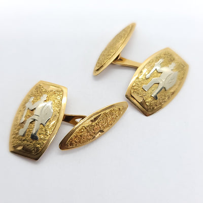 ANTIQUE TWO TONE CUFFLINKS 18K YELLOW WHITE GOLD