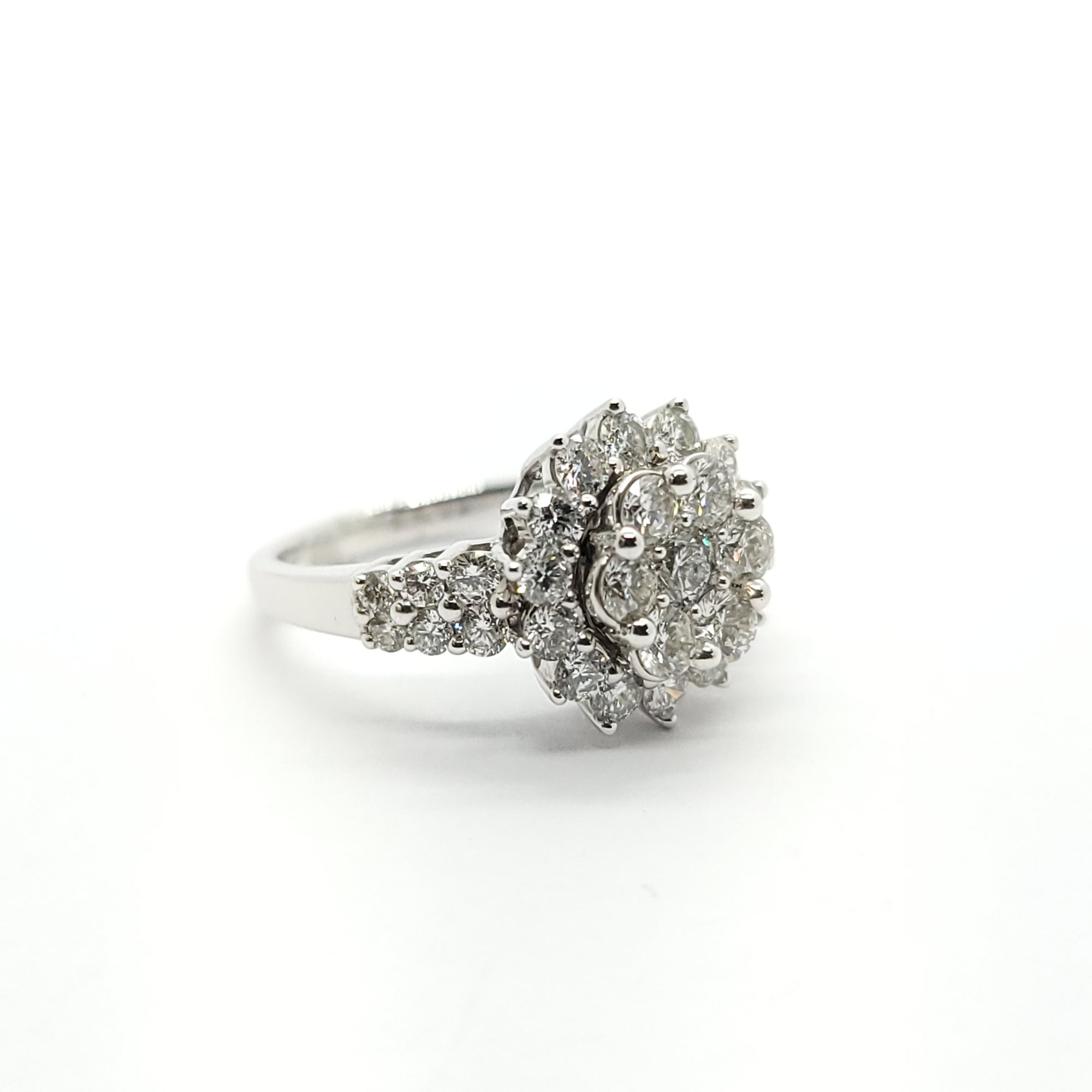 14k WHITE GOLD DIAMOND LADIES CLUSTER SUNBURST RING