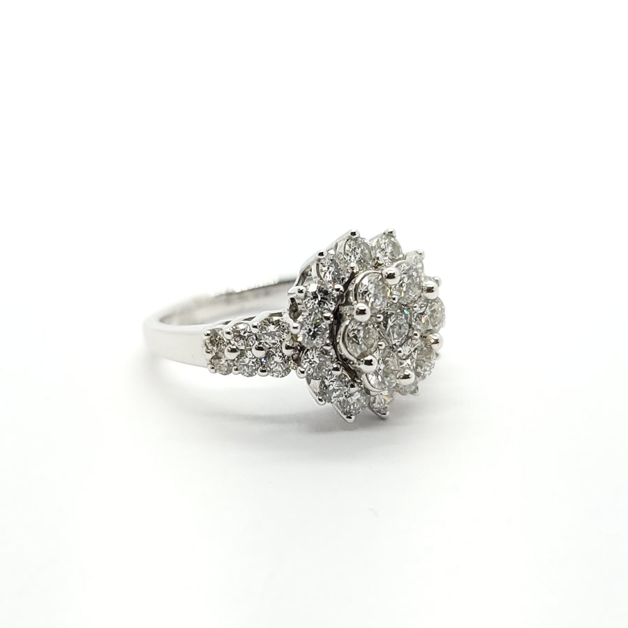 14k WHITE GOLD DIAMOND LADIES CLUSTER SUNBURST RING