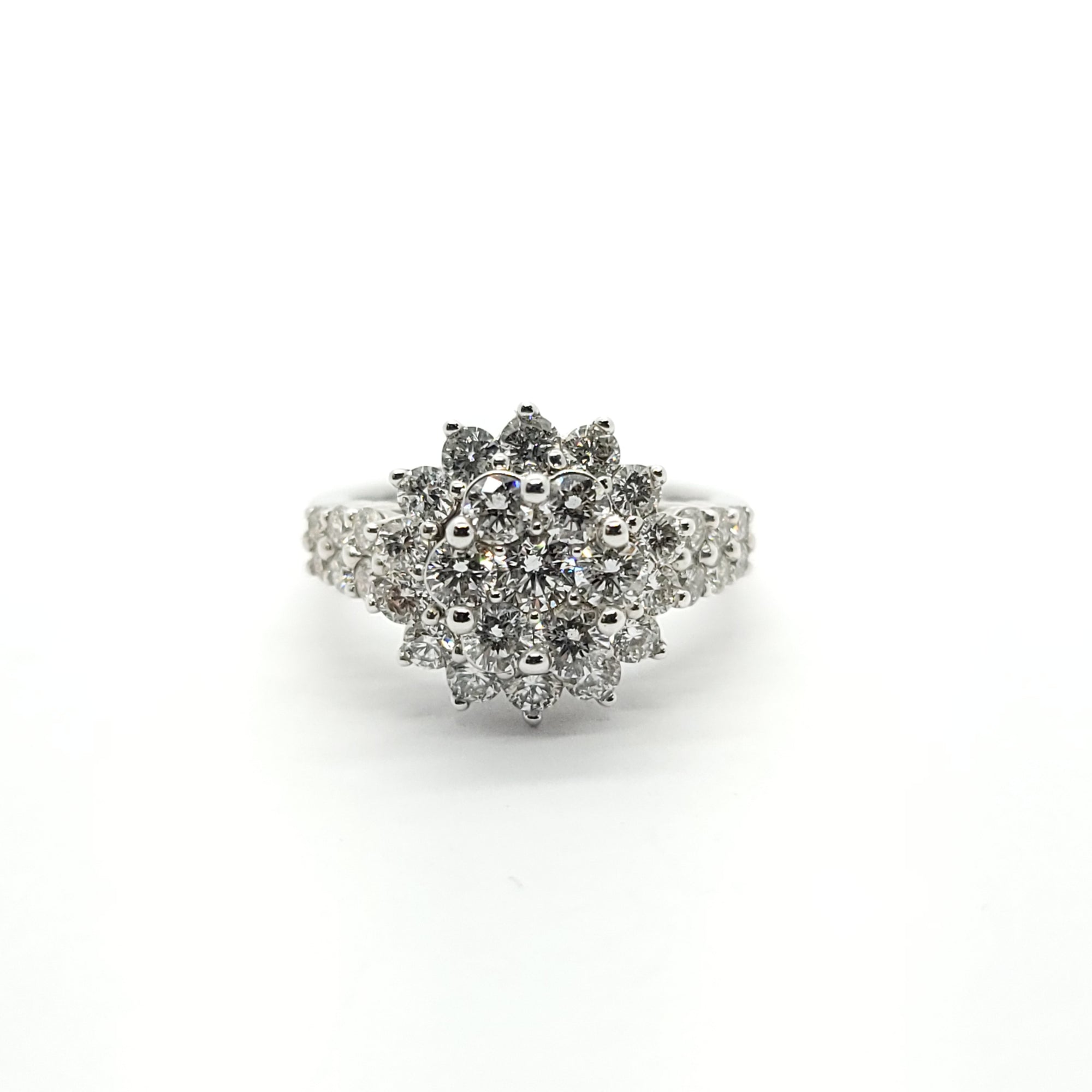 14k WHITE GOLD DIAMOND LADIES CLUSTER SUNBURST RING