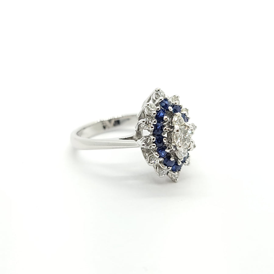 ANTIQUE SAPPHIRE COCKTAIL RING & DIAMOND SET IN 14k WHITE GOLD