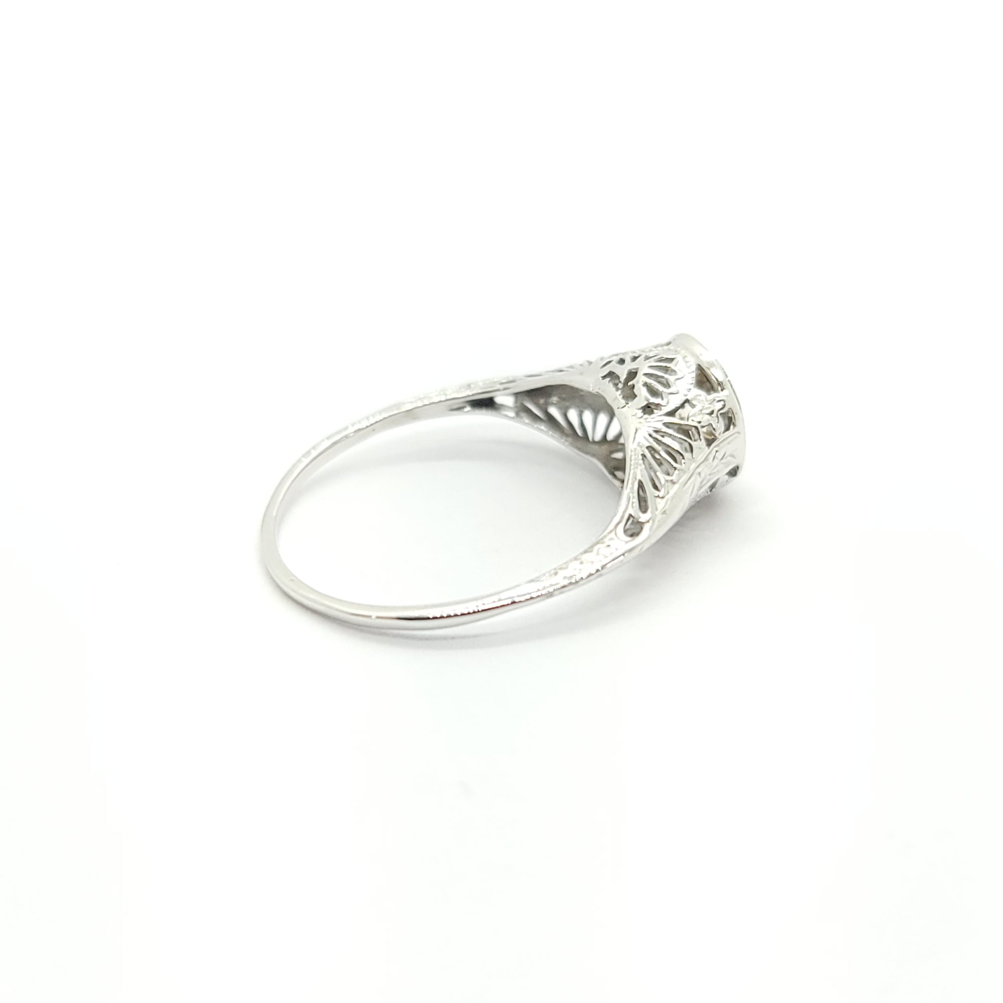 ANTIQUE 14k WHITE GOLD ART DECO FILIGREE ENGAGEMENT RING EUROPEAN CUT DIAMOND